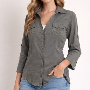 GUESS GREY WESTERN BUTTON DOWN SHIRT SIZE LARGE
